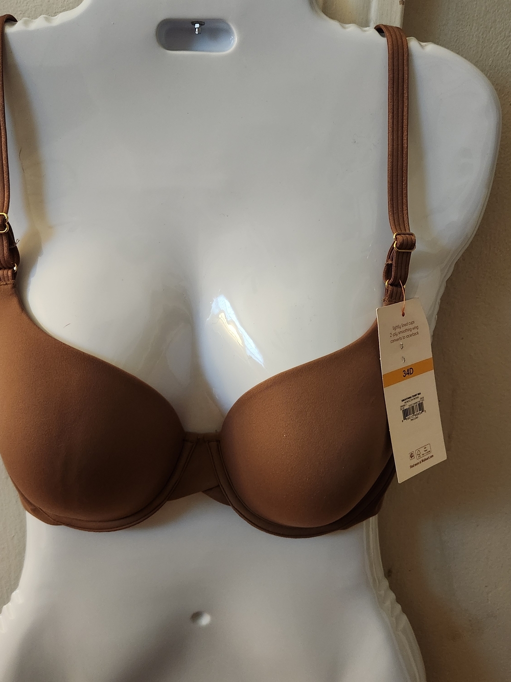 Brown Full Coverage T-Shirt Bra Flex Cup Convertible Back 2-Way Clasp 34D - Picture 2 of 7
